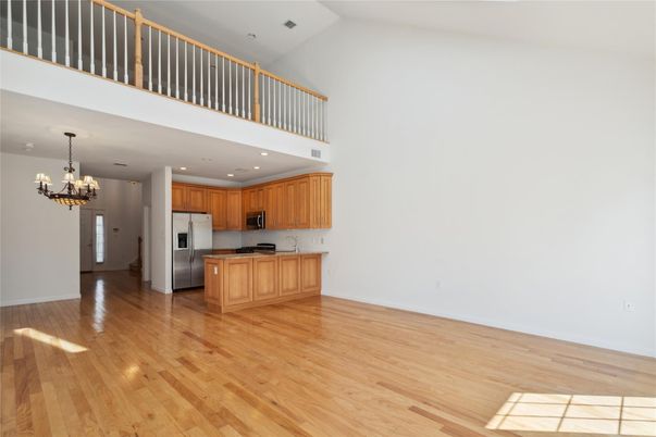 Chandelier, Interior, Kitchen, Recessed Lighting, Stainless Steel Appliances, Wood Texture Flooring