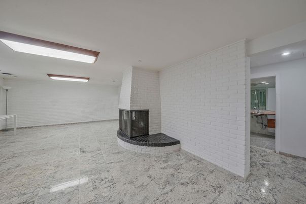 Fireplace, Interior, Recessed Lighting, Stone Walls