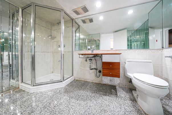 Bathroom, Glass Shower, Interior, Recessed Lighting