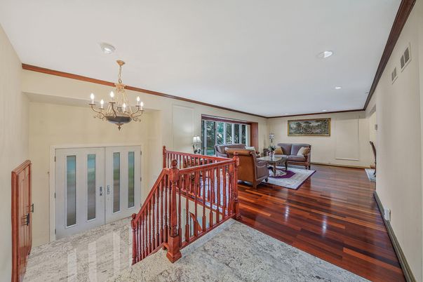 Chandelier, Interior, Living room, Recessed Lighting, Wood Texture Flooring