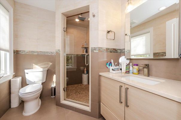 Bathroom, Glass Shower, Interior, Recessed Lighting