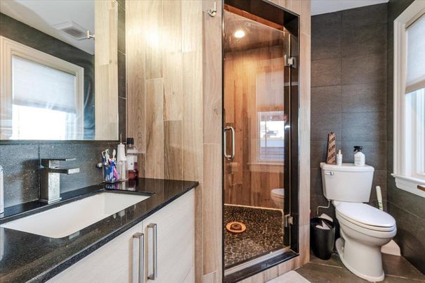 Bathroom, Glass Shower, Interior, Wooden Walls