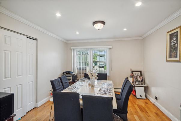 Dining room, Interior, Recessed Lighting, Wood Texture Flooring