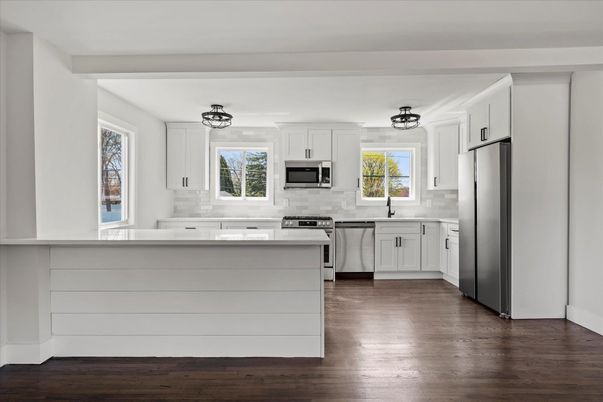 Interior, Kitchen, Stainless Steel Appliances, Wood Texture Flooring