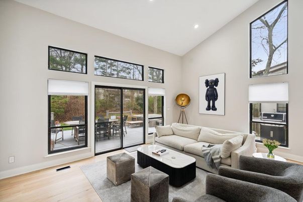 Dining room, Interior, Living room, Recessed Lighting, Wood Texture Flooring