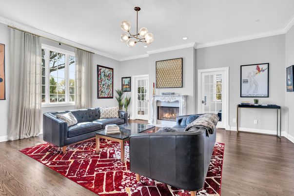 Fireplace, Interior, Living room, Pendant Lights, Recessed Lighting, Wood Texture Flooring