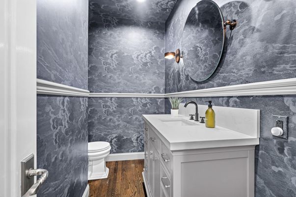 Bathroom, Interior, Marble Walls, Wood Texture Flooring