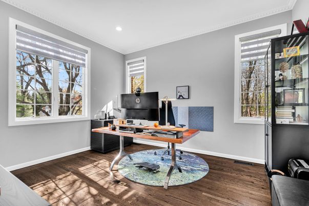Home Office, Interior, Recessed Lighting, Wood Texture Flooring