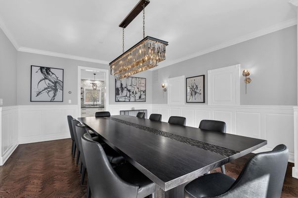 Chandelier, Dining room, Interior, Wood Texture Flooring