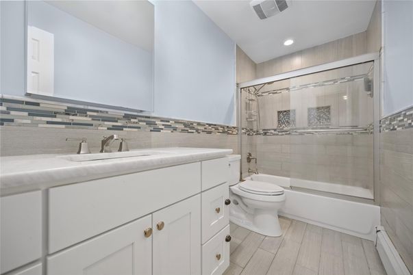Bathroom, Glass Shower, Interior, Recessed Lighting, Wood Texture Flooring