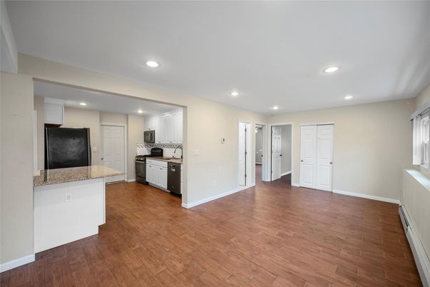 Interior, Kitchen, Recessed Lighting, Wood Texture Flooring