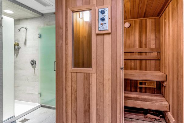Bathroom, Glass Shower, Interior, Recessed Lighting, Sauna Room