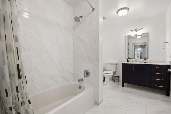 Bathroom, Dual Sink Vanities, Glass Shower, Interior, Marble, Marble Walls