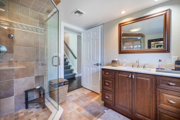 Bathroom, Glass Shower, Interior, Recessed Lighting