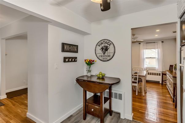 Dining room, Interior, Recessed Lighting, Wood Texture Flooring