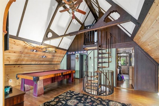 Billiard Table, Game Room, Interior, Wooden Beams, Wooden Ceilings, Wood Texture Flooring, Wooden Walls