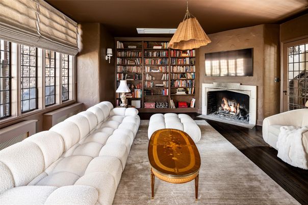 Fireplace, Interior, Living room, Pendant Lights, Wood Texture Flooring