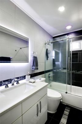 Bathroom, Glass Shower, Interior, Recessed Lighting