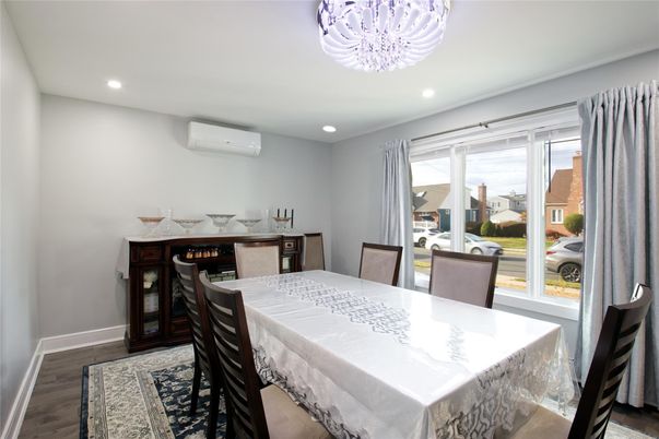 Chandelier, Dining room, Interior, Recessed Lighting, Wood Texture Flooring