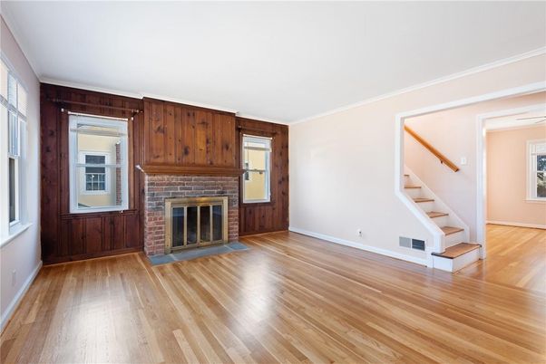 Empty room, Fireplace, Interior, Wood Texture Flooring, Wooden Walls