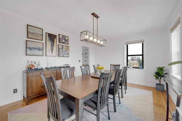 Dining room, Interior, Pendant Lights, Wood Texture Flooring