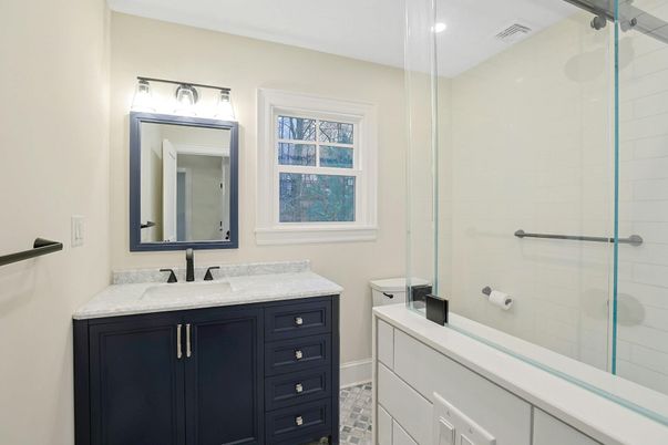 Bathroom, Glass Shower, Interior, Recessed Lighting