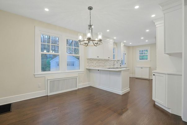 Chandelier, Interior, Kitchen, Recessed Lighting, Wood Texture Flooring