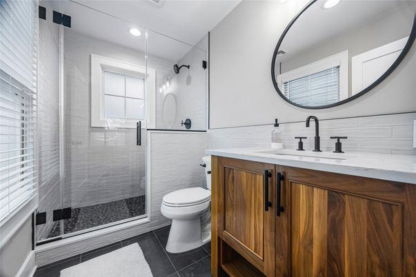 Bathroom, Glass Shower, Interior, Recessed Lighting
