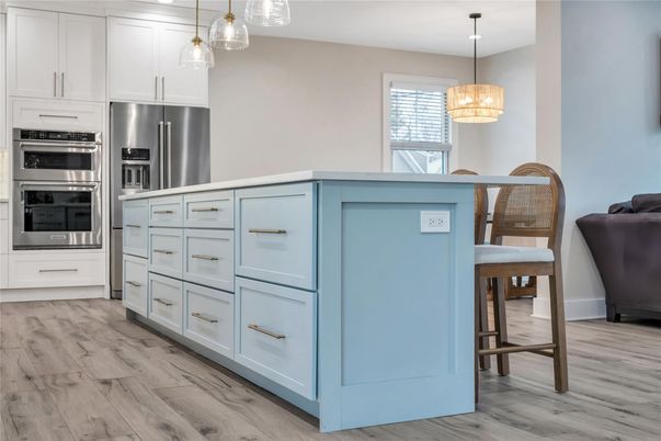 Interior, Kitchen, Pendant Lights, Stainless Steel Appliances, Wood Texture Flooring