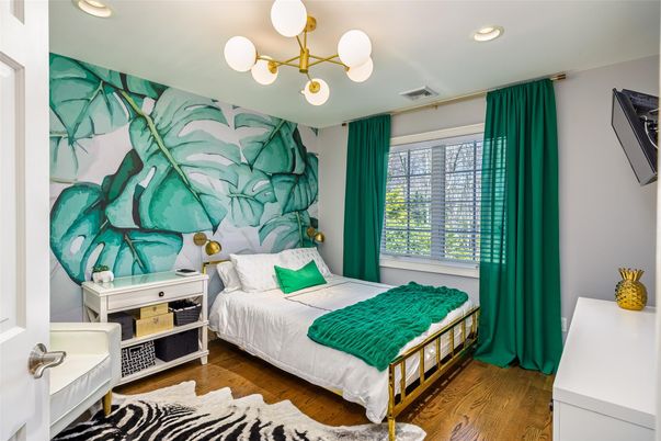 Bedroom, Interior, Pendant Lights, Recessed Lighting, Wood Texture Flooring
