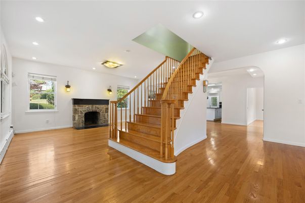 Fireplace, Interior, Recessed Lighting, Wood Texture Flooring