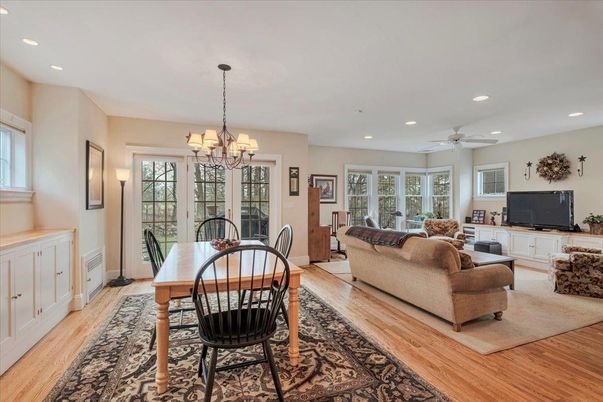 Chandelier, Dining room, Interior, Living room, Recessed Lighting, Wood Texture Flooring
