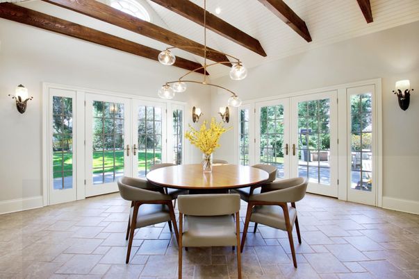Dining room, Interior, Pendant Lights, Wooden Beams