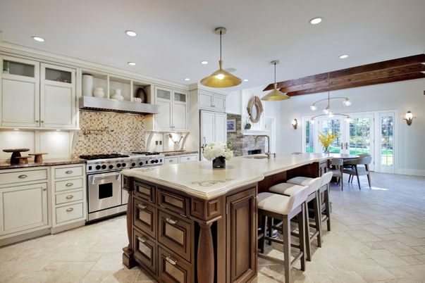 Dining room, Fireplace, Interior, Kitchen, Pendant Lights, Recessed Lighting, Stainless Steel Appliances