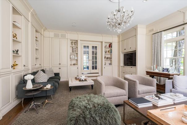 Chandelier, Interior, Living room, Recessed Lighting, Wood Texture Flooring