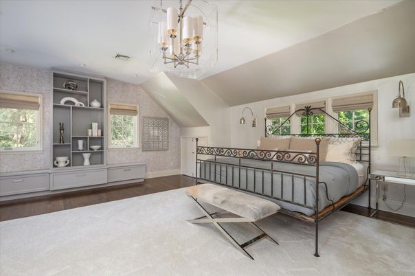 Bedroom, Chandelier, Interior, Wood Texture Flooring