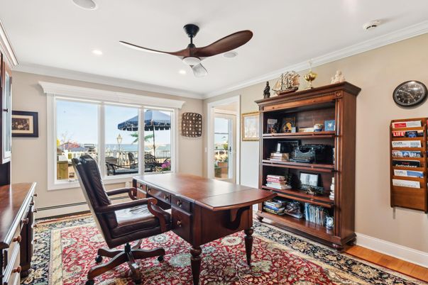 Home Office, Interior, Recessed Lighting, Water, Wood Texture Flooring