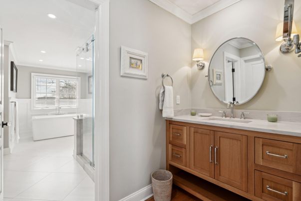 Bathroom, Dual Sink Vanities, Glass Shower, Interior, Recessed Lighting