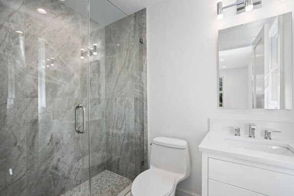 Bathroom, Glass Shower, Interior, Recessed Lighting