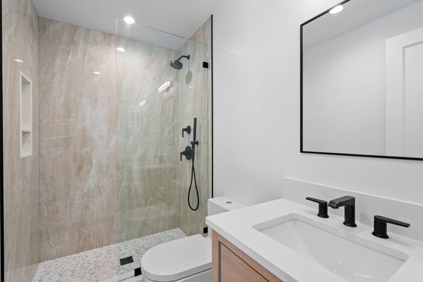 Bathroom, Glass Shower, Interior, Recessed Lighting
