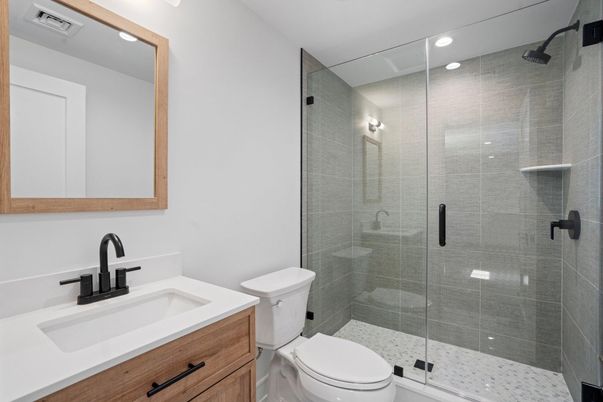 Bathroom, Glass Shower, Interior, Recessed Lighting