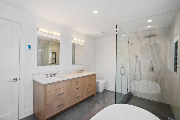Bathroom, Dual Sink Vanities, Free Standing Baths, Glass Shower, Interior, Recessed Lighting