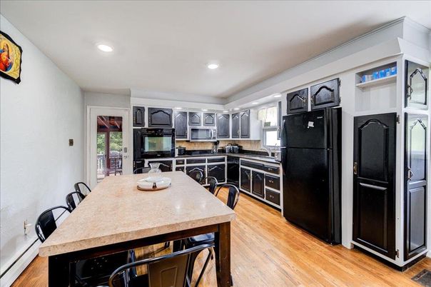 Dining room, Interior, Kitchen, Recessed Lighting, Wood Texture Flooring