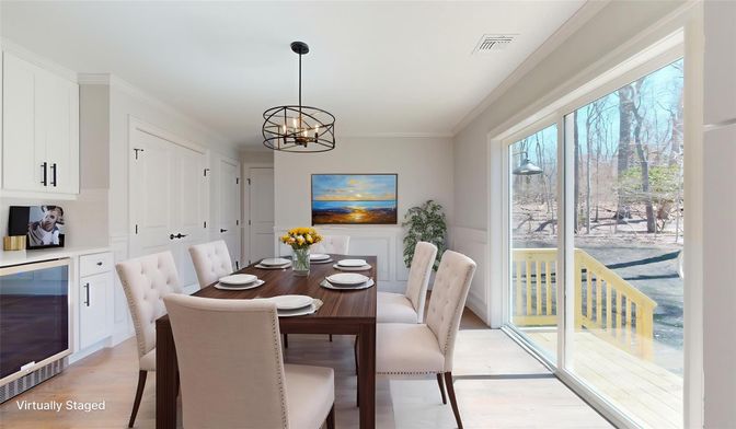 Chandelier, Dining room, Interior, Pendant Lights, Wood Texture Flooring