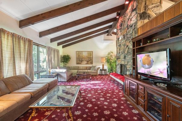 Fireplace, Interior, Living room, Stone Walls, Wooden Beams