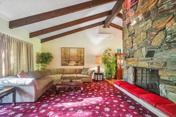 Fireplace, Interior, Living room, Stone Walls, Wooden Beams