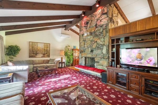 Fireplace, Interior, Living room, Stone Walls, Wooden Beams