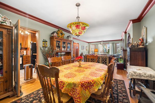 Dining room, Interior, Pendant Lights, Wood Texture Flooring