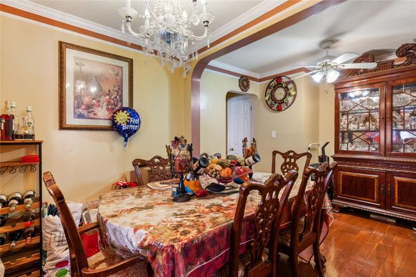 Chandelier, Dining room, Interior, Wood Texture Flooring