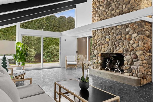Fireplace, Interior, Stone Walls, Sun Room